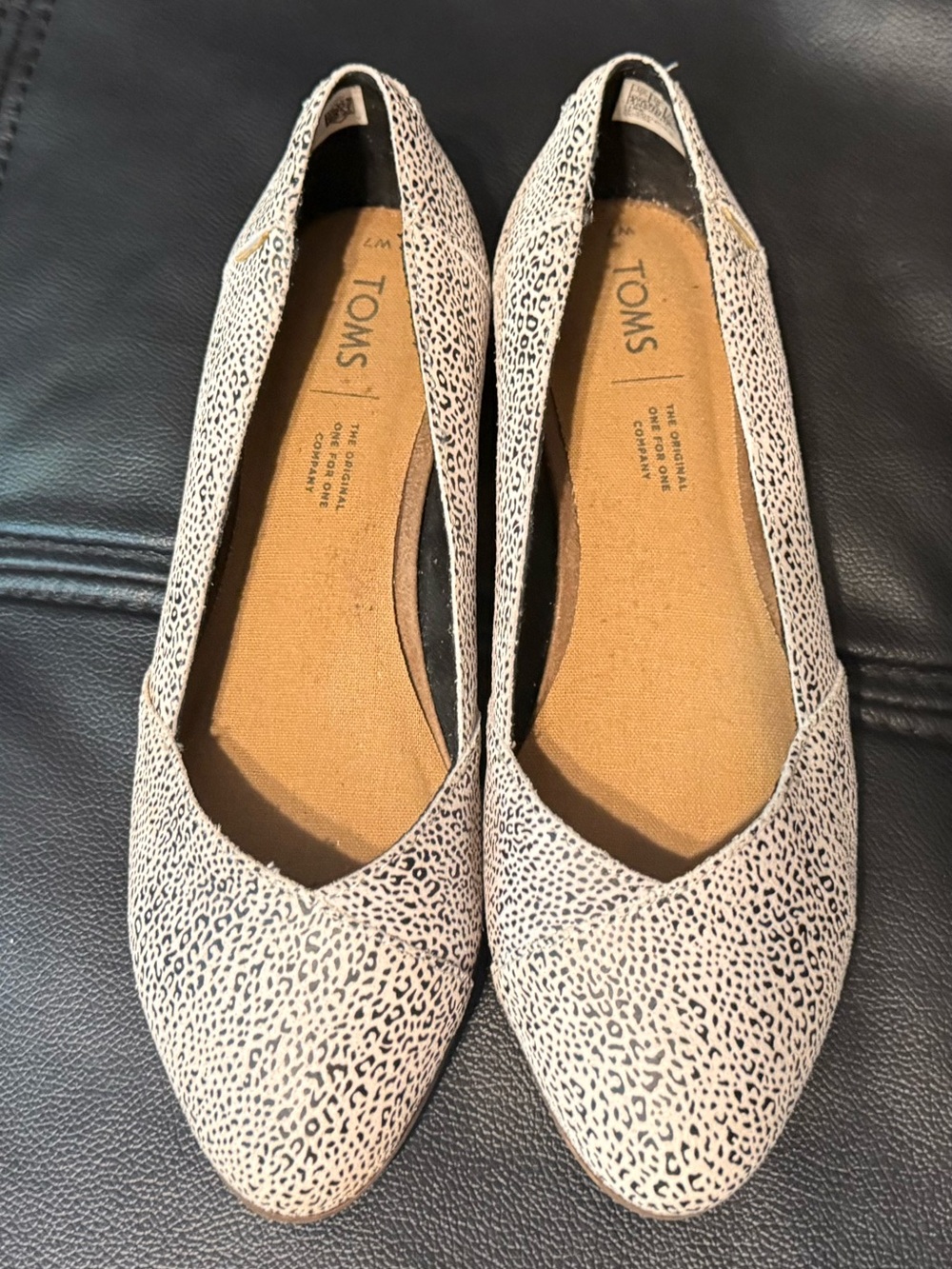 TOMS Women's Leopard-Print Pointed Toe Ballet Flats in Beige and Black